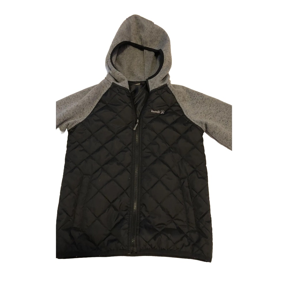 Kamik Boys Quilted Puffer Jacket Gray Black Hooded EU Size 134 (US 8 Yr Old)